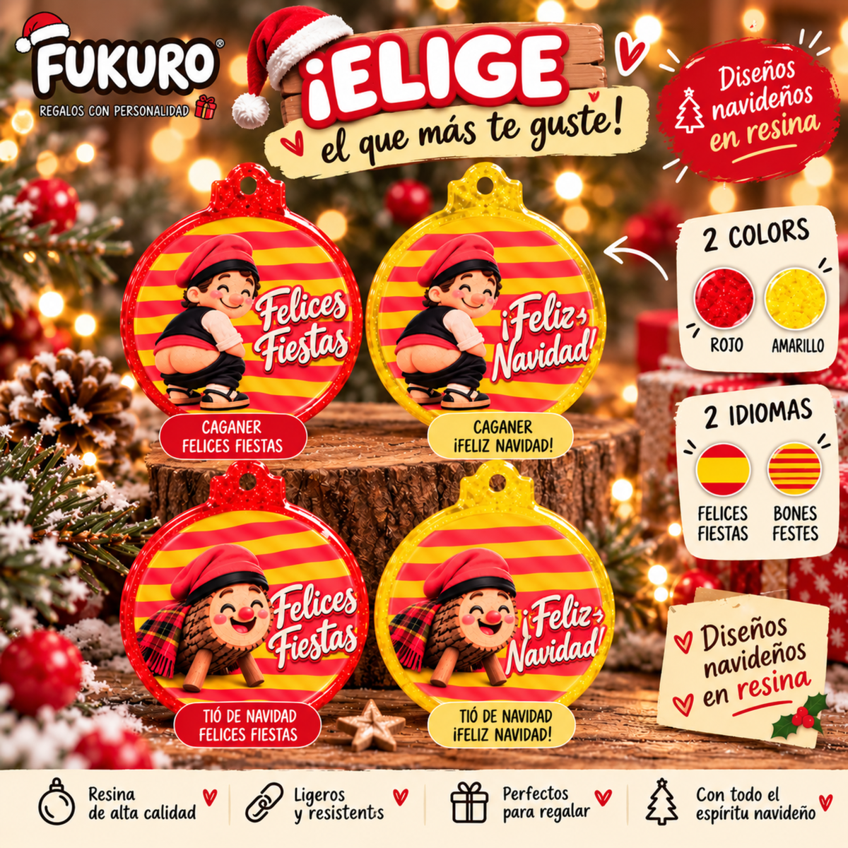 Bolas de Navidad de resina – Caganer y Tió 🎄