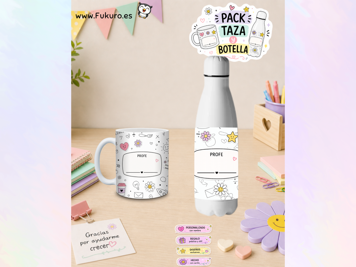 Pack Profe – Taza + Botella Personalizada