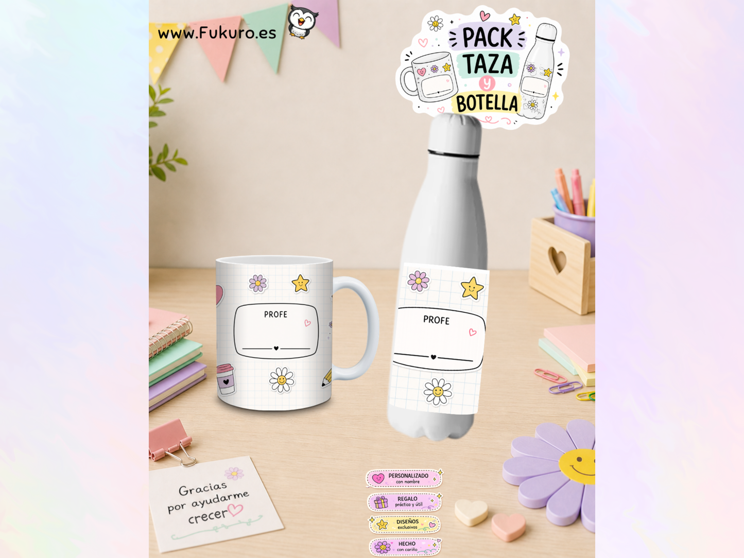 Pack Profe – Taza + Botella Personalizada