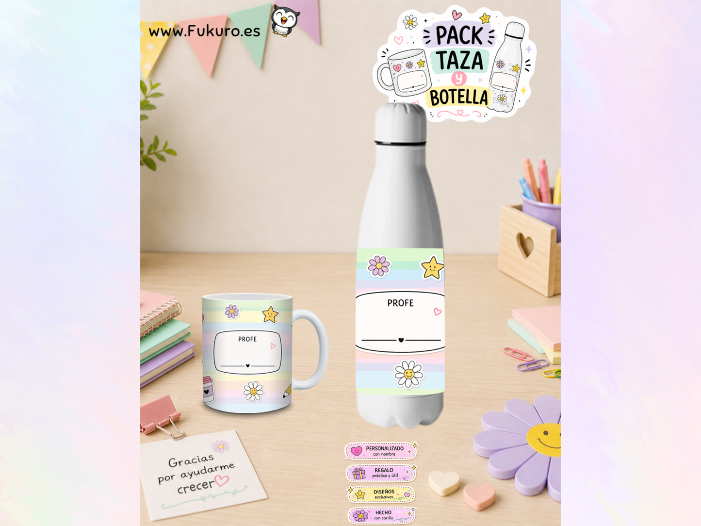 Pack Profe – Taza + Botella Personalizada