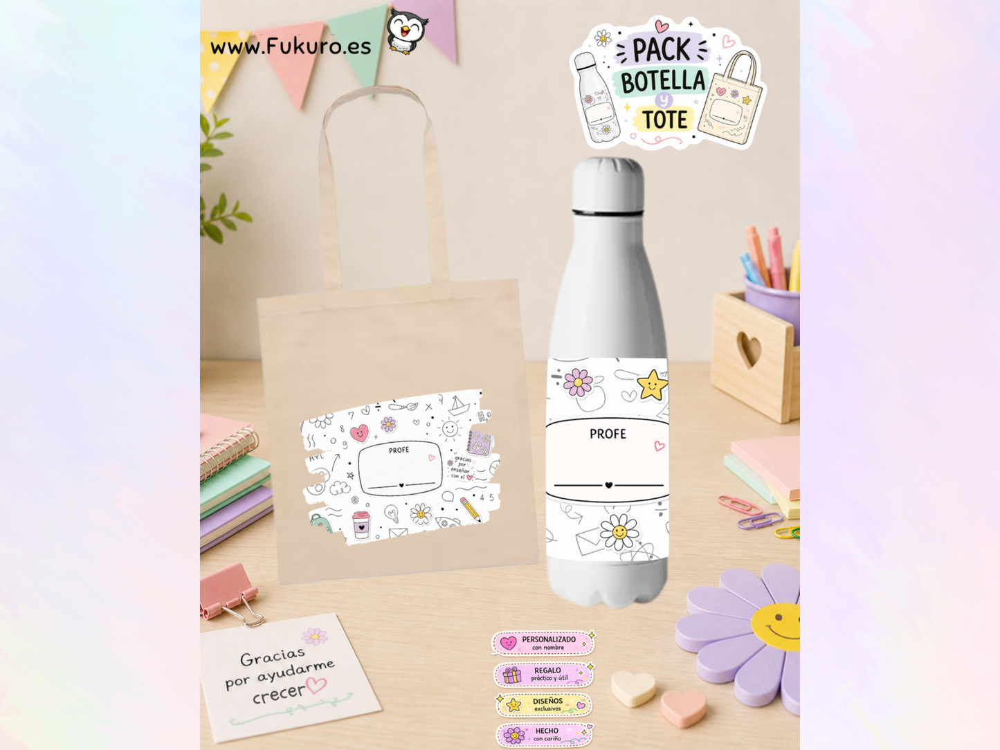 Pack Profe – Botella + Tote Bag Personalizada