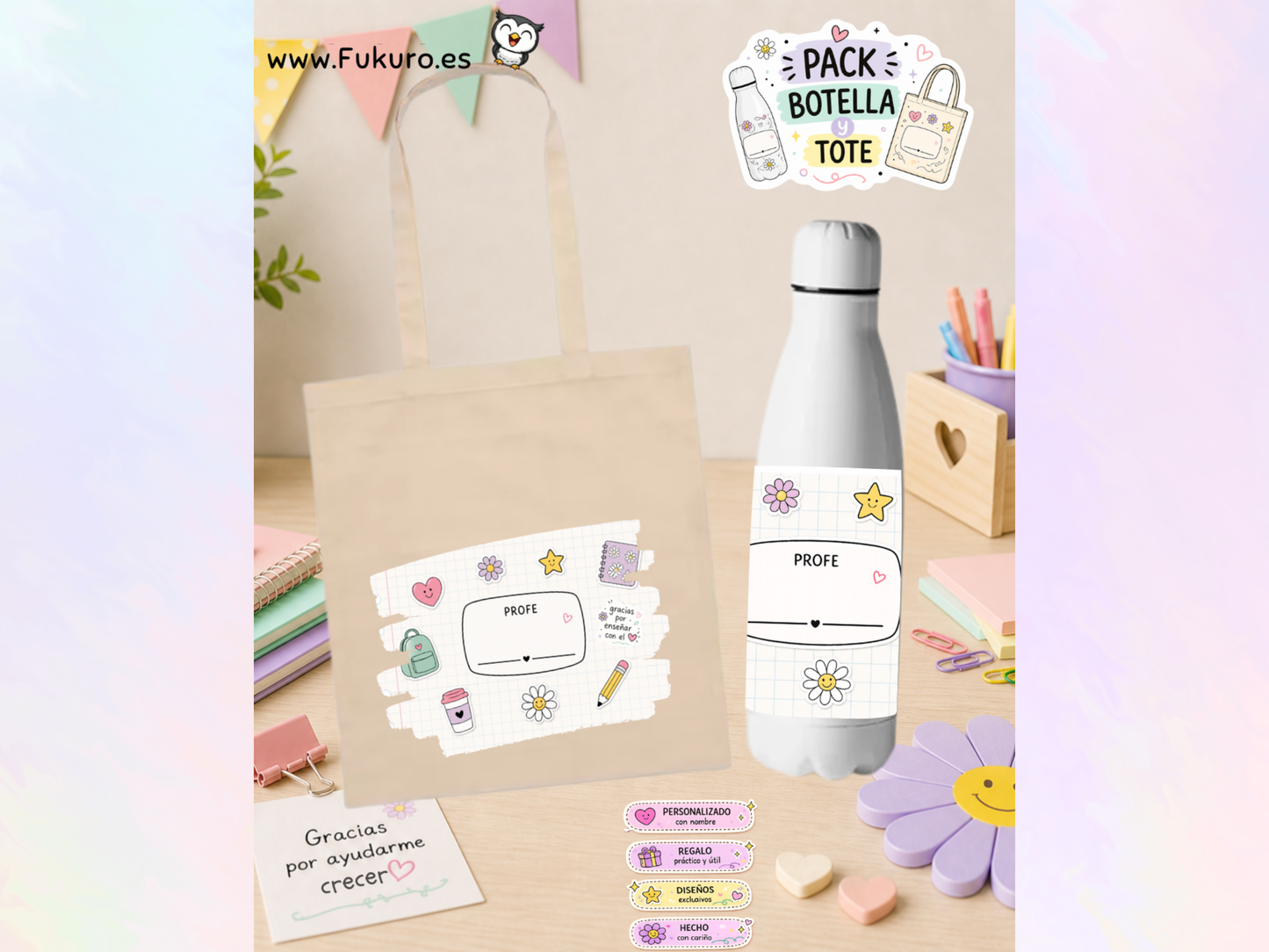 Pack Profe – Botella + Tote Bag Personalizada